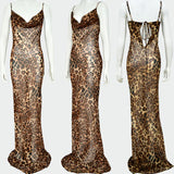 Purpdrank  Sexy Leopard Printed Party Long Dress Women Spaghetti Strap V-neck Backless Mesh Through Night Club Bodycon Maxi Dresses Vestido