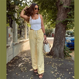Purpdrank  Summer New Women's Fashion and Elegance Casual Loose Versatile Stripe Print Tie up Waist Straight Leg Pants