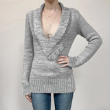 Purpdrank  Vintage Slim-Fitting Knitted Sweaters Casual Solid Deep V-Neck Long Sleeve Pullovers Women Autumn Winter Fashion Streetwear