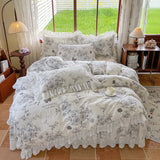 Purpdrank  100% Cotton Korean princess style Floral Lace Ruffles Bedding Set Duvet Cover Set Quilted Bed Skirt Fitted Sheet Pillowcases