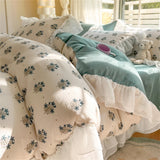 Purpdrank  Skin Friendly Printed Bedding Set With Lace Duvet Cover Bed Sheet Pillowcases A-Class Four Piece Set Bedroom Decor Home Textiles