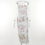 Purpdrank  Elegant Flower Print Suspender Dress Women Fashion Off Shoulder Backless Midi Dresses Chic Female Party Club Vestidos