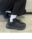 Purpdrank  Black Dad Shoes Unisex Sporty Casual Style Synthetic Wax Leather Cross Buckle Closure Anti-Slip Rubber Sole for Spring Season