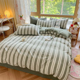 Purpdrank  High Quality Striped Printed Pure Cotton Bedding Sets Skin Friendly Breathable Soft Quilt Kit Non Color Fading Bed Set