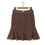 Purpdrank  Sexy Coffee Polka Dot Chiffon Lacing up Backless Camisole Tank Top + Zipper Low Waist Knee Length Mermaid Skirt 2 Pieces 1 Set