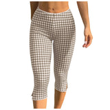 Purpdrank  Women Gingham Plaid Capri Leggings Lace Trim Waist Split Hem High Waist Slim Fit Casual Summer Pants Y2k Aesthetic Streetwear