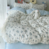 Purpdrank  3/4Pcs Vintage French Floral Lace Ruffles Winter Warm Milk Velvet Bedding Set Single Queen King Duvet Cover Bed Sheet Pillowcase