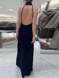 Purpdrank  Women's Evening Dresses Halter Backless Long Dress Autumn Female Velvet Sleeveless Slim Pleat Partywear Chic Ladies Vestido