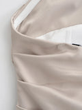 Purpdrank  Sexy Solid Satin Fish bone Corset Style Ruched Chest Strapless Dress Women Hem Asymmetrical Off Shoulder Tube top Party Robe
