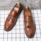 Purpdrank  Pointed casual moccasins for men fringed slip-on men's shoes Beef soles bean boat shoes Fashion hair stylist fashion shoes2026