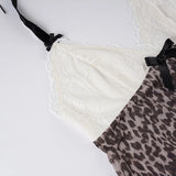 Purpdrank  Sweet Patchwork Leopard Print Halter Top See Through Sexy Slim Lace Trim Camis Tops Women Summer Fashion Streetwear Lady