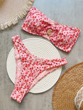Purpdrank  Pink Floral Pirnted Sexy Sleeveless Low Waist Bikini Set For Women Boho Beach Swim Wear Suit Casual Two Pieces Sets Swimsuit