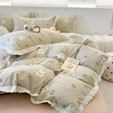 Purpdrank  Princess Style Bedding Sets Ruffle Lace Quilt Cover Romantic Print Bedclothes Bedroom Decor Woman Girl Duvet Cover Home Textiles