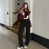 Purpdrank  High Waist Wide Leg Pants Slimming Suit Drape Comfortable Casual Trousers Polyester Fiber High Waist Long Pants Comfortable