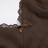 Purpdrank  Elegant Solid 2 Piece Outfit Women's Sexy Lace Trim V Front Sleeveless Halter Crop Top and Ruffles Mini Skirt Matching Set