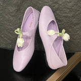 Purpdrank  Round Toe Floral Design Soft Flats Mary Jane Shoes for Women Comfort Low Heel Designer Ballet Flats Ladies Elegant Dress Pumps