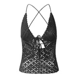 Purpdrank  Women's Sweet Summer Knitted Vest Bohemian Beach Style Solid Color Sleeveless Front Slit Hollow Vest