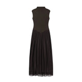 Purpdrank  European-style new women's fashion, versatile, and elegant long dress with a silk mesh patchwork design.