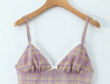 Purpdrank  Sexy Plaid Print Chiffon Lacing up Backless Camisole Tank Top + Zipper Low Waist Knee Length Mermaid Skirt 2 Pieces 1 Set