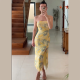 Purpdrank  Spring New Women's Fashion and Elegance Slim Fit Versatile Printed Silk Mesh Bra Dress