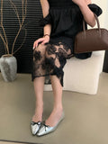 Purpdrank  Elegant Pointed Toe Butterfly-knot Low Heel Pumps Women Comforta Shallow Flat Designer Shoe Fashion Office Shoe Zapatos De Mujer
