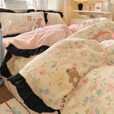 Purpdrank  Princess French Style Bedding Set For Adults Kid Flat Fitted Sheet Set With Pillowcases King Queen Full Bedroom Decor Bedclothes