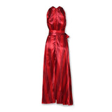 Purpdrank  Summer Casual Party Dress Elegant Deep V-neck Sleeveless Evening Dress Office Fashion Striped Hight Waist Pleat Long Dress