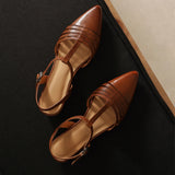 Purpdrank   Summer Genuine Leather Sandals Pointed Toe Sandals for Women Low Heel Concise Gladiator Shoes Fashion Narrow Band Ladies Shoes