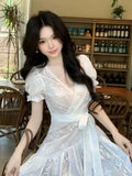 Purpdrank  Elegant French Style Summer Women Dress Design Embroidery Luxury Princess Party Dress Fashion Female Hollow Out Fairy Chic Dress