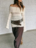 Purpdrank  European style new arrival women's fashion versatile and elegant off-the-shoulder long-sleeved hollow-out knitted sweater.