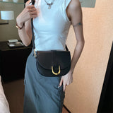 Purpdrank  Famous Brand Saddle Shoulder Bags For Women Golden Hardware Solid Color PU Crossbody Bag New Luxury Designer Handbags