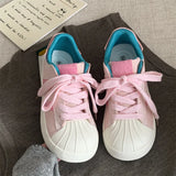 Purpdrank  Korean Chic Retro Shell Head White Shoes Women's New Versatile Laced Casual Sports Board Shoes De Xin Shoes Cross Buckle
