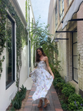 Purpdrank  Vintage Flower Print High Waist Pleated Maxi Dress Women Sexy Backless Sleeveless Long Dresses Summer Sexy Vocation Party Robe