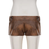 Purpdrank  Hotties Y2K Retro Brown Pu Leather Super Mini Shorts Women Sexy Low Waist Peach Hips Casual Streetwear Bottoms Night Clubwear