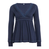 Purpdrank  Casual Sweet All Match V Neck Loose Long Sleeve Solid High Waist Y2k Patchwork Sexy T-Shirts