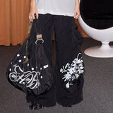 Purpdrank  Double Sided Canvas Bag Women Letter Print Single Shoulder Tote Black Interior Design Millennium Style Commuting Bag