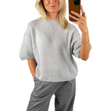 Purpdrank  Women's Spring Autumn Knit Sweaters Half Sleeve O Neck Solid Color Casual Knitwear Loose Pullover Tops