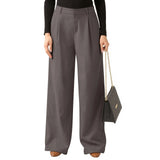 Purpdrank  Female Wide Leg Casual Business Pants With Pockets Plain Color Simple Basic Versatile Straight Trousers
