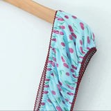 Purpdrank  Sexy Mesh Blue Fruit Print Elastic Strap Short Sleeve Dress Bow Square Collar Mini Tank Dresses Slim Fit Woman Robe