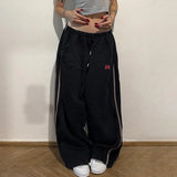 Purpdrank  Casual Digital Print Color Block Loose Sweatpants with Drawstring Elastic Waist Straight Leg Long Trousers for Trendy Girls