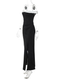 Purpdrank  Elegant Color Match Off Shoulder Long Dress for Women Sexy Sleeveless Slim Waist High Slit Evening Party Club Maxi Dress