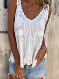 Purpdrank  Summer New Pure Color Sleeveless Tank Tops Lady Simple Beach Vacation Irregular Top Fashion U Collar Lace Hollow Out Halter Vest