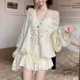 Purpdrank  Loose Korean Style V-Neck Knitted Hollow out Sweater Elegant Lazy Style Sweater Versatile Autumn Fashion Women's Clothing