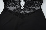 Purpdrank  Black Lace Mesh Maxi Dress for Women Sexy Metal Circle Cut Out Deep V Neck Sleeveless Criss Cross Back Bodycon Party Dress