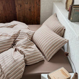 Purpdrank  Brown Stripe Bedding Set simple style For adults kids Brown pink Bed Sheet With Pillowcases 100% Cotton King Queen Full size