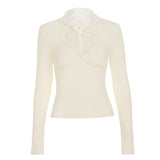 Purpdrank  Vintage Court Style Embroidery Hollow Out Turtleneck Long Sleeve Y2k All Match T-Shirts