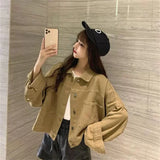 Purpdrank  Short Denim Coat Female Tide ins Autumn and Winter Loose Korean Version of Everything Casual Tooling Small Top Solid Color
