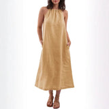 Purpdrank  Popular Neck Sleeveless Solid Color Vest Cotton and Linen Dress Women