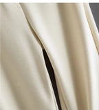 Purpdrank  Tall Women's Narrow Wide Leg Pants High Waist Drapey Straight Loose Casual Suit Pants Long Trousers in Beige Color