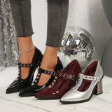 Purpdrank  Punk Elegant Pointed Toe High Heels Pumps Women 2025 New Trendy Thick Rose Heeled Dress Shoes Woman Y2K T-Strap Mary Jane Shoes